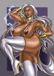 areola areolae ass barely_contained_breasts barely_covered big_breasts boobs breasts butt dark-skinned_female dark_skin exposed_stomach hand_on_hip heels large_breasts lightning marvel marvel_comics mutant ororo_munroe palungpalang precarious_clothing raised_leg revealing_clothes revealing_outfit revealing_swimsuit skimpy skimpy_bikini skimpy_clothes skimpy_outfit sling_bikini slingshot_swimsuit storm_(x-men) superheroine thigh_highs thighhigh_boots thighhighs tits white_hair white_sling_bikini white_slingshot_bikini white_slingshot_swimsuit x-men