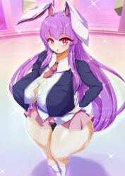 1girls :o alternate_version_available big_breasts boob_window breast_expansion breasts bunny_ears bunny_girl clothed_female dollyspica huge_breasts light-skinned_female long_hair nipple_bulge open_mouth panties purple_hair red_eyes reisen_udongein_inaba skirt socks solo solo_female thick_ass thick_hips thick_thighs touhou wardrobe_malfunction