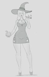 1girls adult_swim beth_smith cleavage curvy diklonius dress female female_only full_body high_heels huge_breasts looking_at_viewer mature_female milf rick_and_morty sketch smoking thick_thighs witch_costume witch_hat