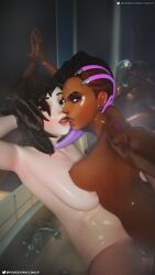 3d 3d_(artwork) ana_amari armpit bathroom bathroom_sex blender dark-skinned_female futa_on_female futanari incest interracial kissing latina_female looking_at_viewer mei_(overwatch) mexican_female mirror mirror_selfie missionary missionary_position mother mother_and_daughter overwatch overwatch_2 pharah phone poseidonx selfie sink sombra yuri