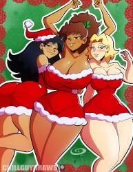 3girls aged_up amphibia amphibia_(finale) anne_boonchuy armpits christmas christmas_outfit dark-skinned_female disney disney_channel frostbiteboi huge_ass huge_breasts light-skinned_female light_skin marcy_wu sasha_waybright