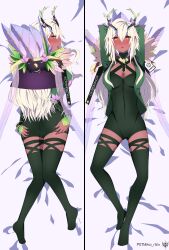 1girls ass body_pillow bodysuit breasts chloromancer daifa_leafyflowers dark-skinned_female dark_skin female_only flower legwear long_hair non-human original_character pstmiko_rblx skin_tight tagme thick_thighs torn_legwear trove trovian white_hair yellow_eyes