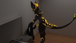 3d_(artwork) anthro awtter bed blender_(software) blender_cycles censored_eye censored_face collar deuzear digital_media_(artwork) furniture genitals hair hi_res male male/male paws penis randomly_649 tail tuft wall_(structure)