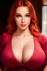 ai_generated aieuphony amouranth big_breasts breast_hold breasts breasts_bigger_than_head breasts_out brown_hair embarrassed female female_only huge_breasts instagram long_hair onlyfans orange_hair pinup princess twitch twitter white_body white_fur white_skin