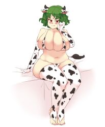 bbw big_belly big_breasts blush chubby chubby_female cow_ears cow_girl cow_horns cow_print cow_tail green_hair milf plump rtil thick_thighs touhou yuka_kazami yuuka_kazami