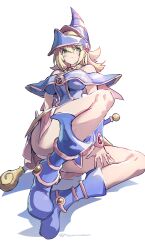 1girls absurdres angry bare_shoulders blonde_hair blue_footwear blue_headwear blush_stickers boots breasts choker cleavage dark_magician_girl duel_monster female female female_only green_eyes hair_between_eyes hat highres holding holding_wand huanxiang_huifeng large_breasts legs long_hair looking_at_viewer panties pantyshot pentacle simple_background solo staff takamiyadaira thighs underwear upskirt wand white_background white_panties wizard_hat yu-gi-oh! yu-gi-oh!_duel_monsters