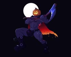 1boy 2023 bara barazoku big_bulge bulge cultistlime gay halloween holidays huge_bulge jack-o'-lantern jack_o'_lantern lemonzealot limecultist male male_focus male_nipples male_only manly muscular_male nipples penis pumpkin pumpkin_head pumpkin_head_(character) solo solo_male yaoi