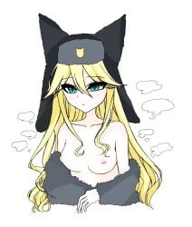 1girls blonde_hair blue_hair breasts cat_ears catgirl colored_skin female female_only funamusea fur_coat hat light-skinned_female light_skin long_hair moge-kov mogeko_castle nipples pale_skin small_breasts solo techapinn ushanka