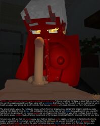 1boy 1girls 3d bedroom big_breasts demon_girl devine_(story_galory) earrings erect_nipples erect_penis female horny_female human_male humanoid humanoid_penis licking_penis looking_at_viewer male mine-imator minecraft nude_female nude_male open_mouth outside pointy_ears red_body red_horns story_galory tagme tongue_out tonguejob wet_pussy white_hair yellow_eyes you