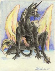 1990s 1997 20th_century alicorn anthro black_fur cock equine erection furry male manawolf pegacorn testicles wings