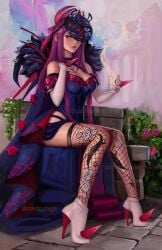 1girls castcuraga fire_emblem fire_emblem_engage fishnet_legwear fishnet_stockings fishnets high_heels ivy_(fire_emblem) looking_at_viewer purple_hair watermark