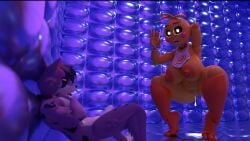 animatronic anthro canid canine canis domestic_dog duo female five_nights_at_freddy's five_nights_at_freddy's_2 gesture hi_res machine male male/female mammal n'hornyxvi robot scottgames smutty_(n'hornyxvi) suggestive suggestive_gesture suggestive_pose toy_chica_(fnaf)