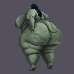 2d_(artwork) anthro areola back_fat big_breasts big_butt butt_focus cellulite fangs fat_arms fat_legs female green_body green_hair green_nipples hair hand_on_butt huge_ass huge_breasts huge_thighs nipples non-mammal_breasts nude obese obese_female overweight rear_view reptile scalie scp-682 scp_foundation sharp_teeth simple_background solo tail thick_thighs vixencurie wide_hips