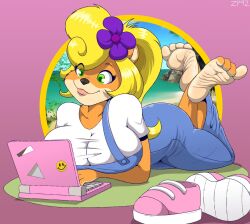 1girls 2d barefoot coco_bandicoot crash_(series) feet feet_focus female female_only foot_fetish foot_focus footwear full_color fully_clothed furry no_penetration shoes_removed soles solo solo_female tagme the_pose toes zp92