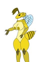 2_fingers angry_face antennae_(anatomy) anthro bee bee_abdomen bee_antennae black_eyes breasts female_only huge_ass insect_wings insects jasminehan jasminehan neck_fluff original_character pussy white_fur yellow_fur