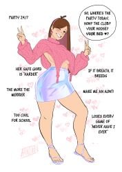 1girls aged_up banjabu big_breasts brown_hair caption curvaceous earrings english_text female_focus female_only funny gravity_falls headband heart mabel_pines meme miniskirt non-nude revealing_clothes sandals sideboob underboob victory_pose voluptuous_female winking_at_viewer