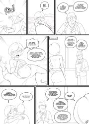 1boy 1girls ass auburn_hair big_ass big_booty big_breasts big_butt black_and_white black_hair blue_eyes comic comic_page dantheman english_text female helen_parr male monochrome page_4 page_number parvad text the_incredibles