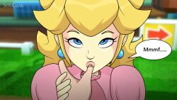 animated big_lips blonde blonde_female blonde_hair dialogue fingers huge_lips licking_fingers lipstick mario_(series) outdoors princess_peach solodusk57 super_mario_bros.