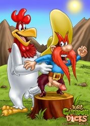 2boys anal anal_sex anthro_penetrating_human foghorn_leghorn gay interspecies justcartoondicks.com log looney_tunes outdoors outside yaoi yosemite_sam