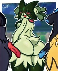 animal_genitalia anthro ass ass_focus big_ass big_penis canine_penis furry furry_only futa_on_female futanari meowscarada patatero69 pokémon_(species) pokemon pokemon_(species) pokemon_sv pokephilia trio zeraora zoroark