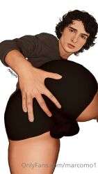 ass ass_focus ass_grab ass_visible_through_clothes asshole big_ass caught caught_in_the_act feet_out_of_frame finn_wolfhard gay gay_sex marcomo nsfw real_person shirt teasing thick_thighs thighs tight underwear yaoi