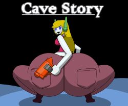 2023 anaconda_pose ass big_ass blonde_hair blue_eyes broly_culo bubble_butt cave_story curly_brace huge_ass jeans pale_skin robot robot_girl squatting supersecretsoup_(artist) tagme