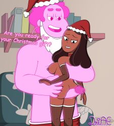 1boy 1girls age_difference alternate_version_available big_breasts big_penis brown_hair cartoon_network driae english_text mature_female milf mother penis_between_thighs pink_body pink_hair pink_skin priyanka_maheswaran santa_hat shiny_skin size_difference smaller_female steven_quartz_universe steven_universe taller_male