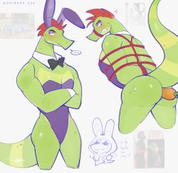 2023 alligator alligatorid anal_insertion anthro anthro_focus anthro_only anthro_solo blush blushing bow_tie bowtie bunny_costume bunny_ears bunnysuit carrot carrot_in_ass clothed clothed_male clothing digital_drawing_(artwork) digital_media_(artwork) five_nights_at_freddy's five_nights_at_freddy's:_security_breach fnaf furry furry_male furry_only gag gagged green_body insertion long_tail male male_anthro male_focus male_only male_solo montgomery_gator_(fnaf) reptile reptile_humanoid shiruru simple_background solo solo_anthro solo_focus solo_in_panel solo_male tail tied tied_arms tied_hands