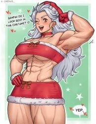 1girls 2023 2d abs blush breasts cheekie0 choker christmas color dialogue dorohedoro ear_piercing earrings english_text female female_only gloves grey_hair hand_on_hip hat headgear headwear heart hi_res large_breasts light-skinned_female light_skin looking_at_viewer microskirt miniskirt muscles muscular muscular_arms muscular_female muscular_thighs navel noi_(dorohedoro) one_eye_closed open_mouth open_smile red_clothing red_eyes red_gloves santa_hat skirt smile smiling_at_viewer solo solo_female speech_bubble talking_to_viewer text thighs underboob wink winking_at_viewer