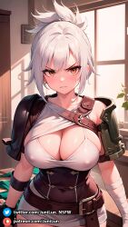 1girls ai_generated angry ass back background blush breasts cleavage clothed cute dress eyebrows eyebrows_visible_through_hair eyelashes female female_focus female_only focus front_view hair_between_eyes hi_res highres huge_ass huge_breasts indoors junilun_nsfw league_of_legends light-skinned_female light_skin looking_at_viewer nipples_visible_through_clothing patreon patreon_username presenting presenting_breasts red_eyes riven room solo solo_ solo_female stable_diffusion standing tagme thick_thighs thighs white_hair