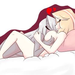 2demons 2girls blonde_female blonde_hair canon_couple charlie_morningstar_(hazbin_hotel) couple_sex demon_girl demon_horns female/female female_only girls_only grey_skin hazbin_hotel lesbian_sex love multiple_girls naked naked_female nsfw nude nude_female red_thing romantic_couple smile vaggie_(hazbin_hotel) white_skin wholesome yuri