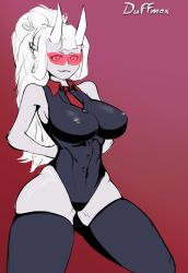 1girls azazel_(helltaker) breasts demon duffmox female female_only helltaker large_ass large_breasts loremaster_(helltaker) pussy red-tinted_eyewear sunglasses thick thick_ass thick_thighs thighs tinted_eyewear white_hair