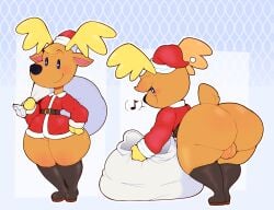 1boy animal_crossing anthro balls bending_over christmas christmas_outfit deer dozighost huge_ass huge_thighs jingle_(animal_crossing) male_only reindeer self_upload solo unaware