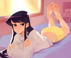 2d barefoot black_hair feet female foot_fetish indifferent komi-san_wa_komyushou_desu komi_shouko no_penetration shorts soles solo solo_female squeezable sweater tagme the_pose toes