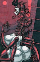 2023 2_horns 2_tongues 4_arms 4_fingers artist_name ass big_breasts big_butt breasts bubble_butt centipede centipede_girl curvy_figure demon demon_humanoid detailed_background female fingers graphite_(artwork) grey_body grey_skin hi_res horn horned_humanoid huge_breasts huge_butt huge_thighs humanoid long_neck looking_at_viewer looking_back looking_back_at_viewer marker_(artwork) monster monstrous_humanoid multi_arm multi_limb multi_tongue nightmare_fuel nightmare_waifu nude parasitedeath parasiteterror pencil_(artwork) sharp_teeth signature solo teeth thick_thighs tongue traditional_media_(artwork) voluptuous wide_hips