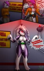 anthro belt clothing drone dronification felid feline female gag generation_7_pokemon genitals hi_res hybrid latex lycanroc lynx mammal midnight_lycanroc nanori-chan nintendo nipples nude null_bulge pokemon pokemon_(species) prisoner pussy robotic_arm rubber_clothing rubber_suit solo transformation