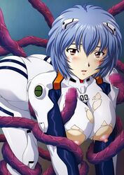 artist_request blue_hair blush censored clothes clothing hair large_breasts neon_genesis_evangelion open_mouth plug_suit plugsuit rei_ayanami short_hair source_request tear tentacle torn_clothes