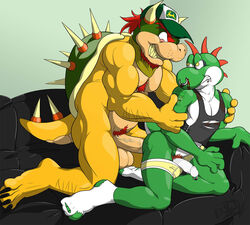 anthro anti_dev balls blood bowser claws cum dinosaur gay green_shell hair hat horn horns koopa male male_only mario_(series) muscles nintendo penis punk scalie shell shirt socks spiky_shell tail tank_top tattoo turtle underwear yoshi