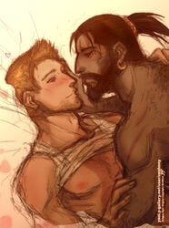 <3 2boys alistair_theirin beard bed blush clothing dragon_age dragon_age_origins duncan earring gay human male male_only multiple_males nipple yaoi zephony