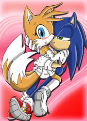 canine exposed_torso female footwear fox fur furry_tail handwear hedgehog humanoid male multiple_tails rule_63 sega snuggle sonic_(series) sonic_the_hedgehog sonic_the_hedgehog_(series) straight tail tails tailsko