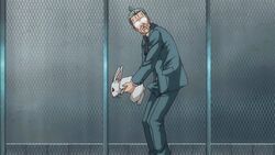 1male ahoge animated bunny caught color erection erection_under_clothes glasses humping interspecies kurutta_kyoutou kurutta_kyoutou:_danzai_no_gakuen looking_at_viewer male male_only old_man penis rabbit solo what zoophilia