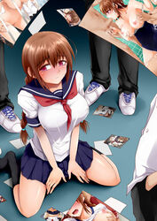 1girls blackmail blush brown_hair censored character_request fellatio female forced_oral juxtaposition kappamaru long_hair nipples oral photo photo_(object) photo_comparison photos rape red_eyes ruined_reputation school_uniform sex source_request tied_hair twintails