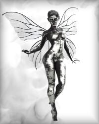 1girls 2023 3d bodypaint dark-skinned_female dark_skin fairy female female_only grey_body grey_skin grey_skin medium_breasts nude nude_female riskybomber short_hair silver_body silver_bodypaint silver_paint silver_skin solo solo_female white_paint wings