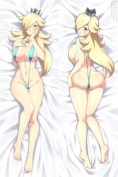 1girls ass ass_support back back_view backboob barefoot big_ass big_breasts biting_lip blonde_hair blue_eyes blue_sling_bikini blush breasts cleavage crown dakimakura dakimakura_design dat_ass feet female female_only full_body hair hair_over_one_eye hands_on_ass headwear hips huge_ass huge_breasts legs lindaroze mario_(series) mature mature_female neckwear nintendo princess_rosalina seductive seductive_look skimpy skimpy_bikini sling_bikini smile solo solo_female thigh_gap thighs