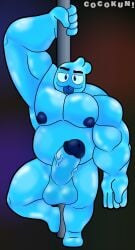 big_muscles blue_body blue_nipples brawl_stars cocokun! male_only muscles pole pole_dancing slime_monster squeak_(brawl_stars)