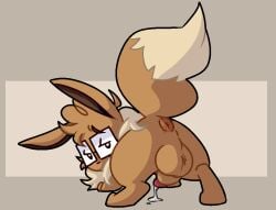 ass bodily_fluids brown_body brown_fur dragunsnack eevee eyewear feral fur generation_1_pokemon genital_fluids glasses lidded_eyes looking_at_viewer looking_back male nintendo pokemon pokemon_(species) presenting presenting_hindquarters rear_view simple_background solo tail