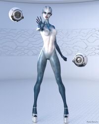 1girls 2023 3d alien alien_girl armband bald blue_body blue_skin female female_only high_heels large_breasts looking_at_viewer nenana_(riskybomber) nude nude_female original_character platform_heels riskybomber sci-fi science_fiction silver_high_heels solo solo_female standing