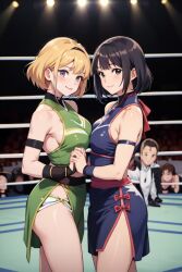 ai_generated cute female_only japanese_female standing tag_team wrestling wrestling_ring yuri