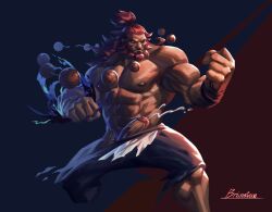 1boy 2023 akuma bara bara_tits barazoku battle_demon big_penis capcom clothing cum cum_drip cum_dripping_from_penis erection gay genital_fluids male male_focus male_nipples male_only manly muscular_male nipples penis red_hair solo solo_male street_fighter yaoi