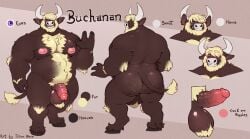 anthro ass ass ass_hair back_view backsack ball_tuft balls beard belly big_ass big_balls big_butt big_penis blonde_fur blonde_hair bovid bovine buchanan bull cattle character_sheet chest_fur chest_tuft chubby chubby_anthro chubby_male expressions fur furry hooves horns male male_only mammal medial_ringed_humanoid_penis moobs musclegut muscles muscular muscular_anthro muscular_arms muscular_male nipples penis pubic_tuft reference_sheet solo solo_focus solo_male tail tilionmaia veiny_penis